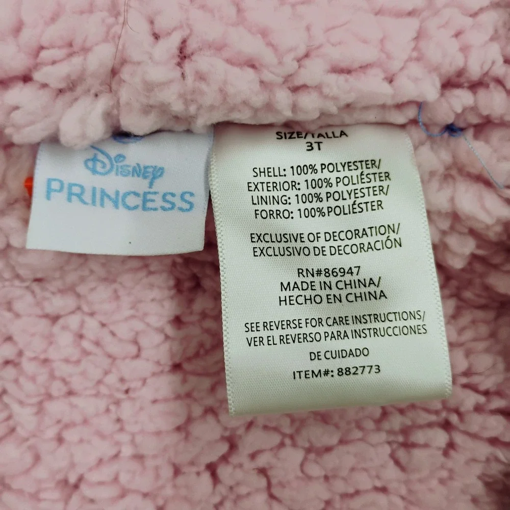 Disney Princess Jacket Coat Girls Toddler Hoodie Light Blue Gold Pink Sherpa  3T